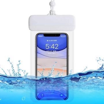 Universal IPX8 waterproof clear pouch for 7 inch phones - White