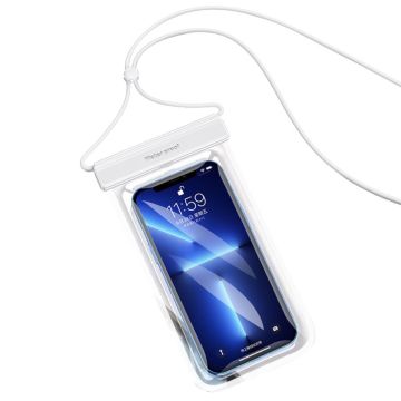 Universal IPX8 30m waterproof phone bag with lanyard - White