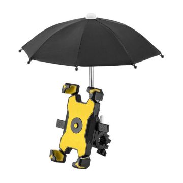 Universal rotatable bicycle phone mount with mini sunshade umbrella - Yellow / Handlebar