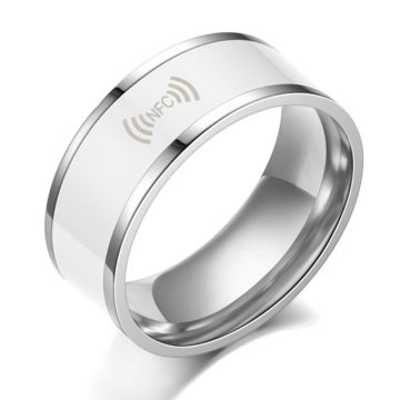 Smart redigerbar NFC-ring i rustfrit stål - Hvid / Hvid