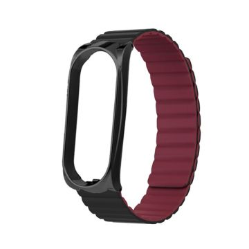 Xiaomi Mi Smart Band 6 / 5 silikoneurrem med integreret cover - Sort / Rødvin