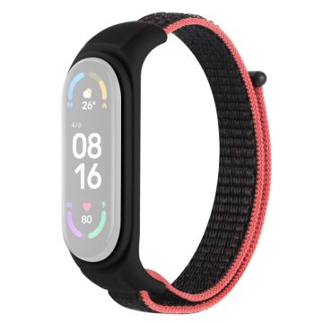 Xiaomi Mi Band 7 / 6 / 5 nylon urrem med silikone cover - Rød / Sort