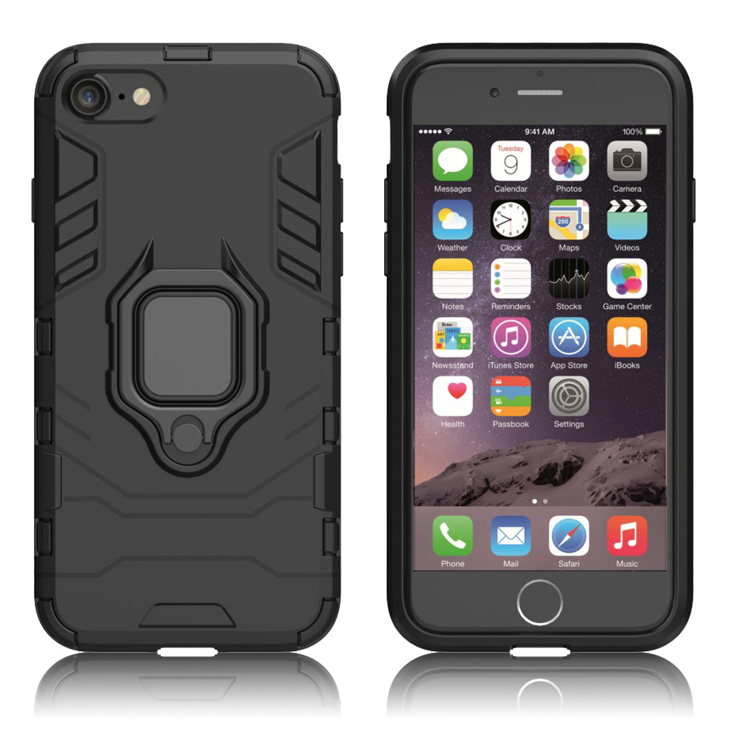 iPhone 8 / 7 / SE (2020)/ SE (2022) 4,7 tommer stødsikkert og fleksibelt cover med fingerring og kickstand - Sort